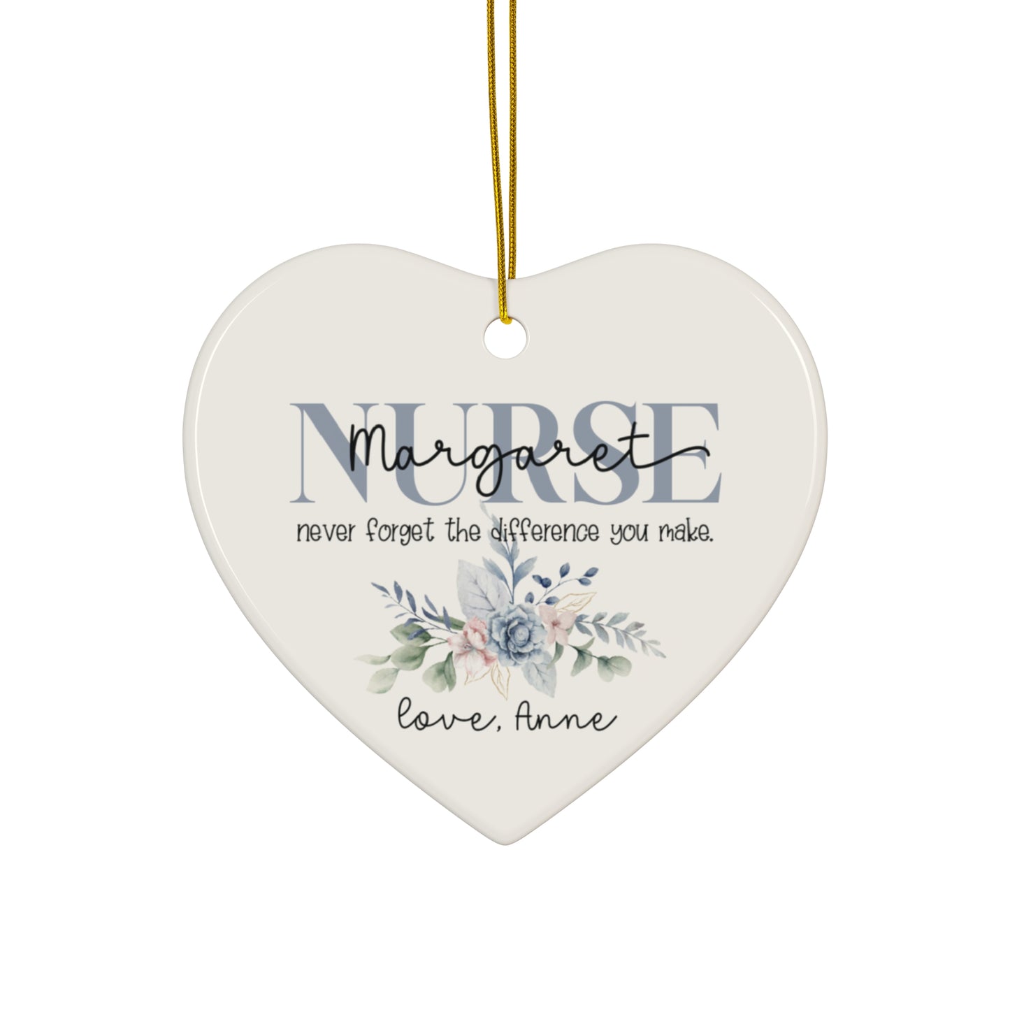 Never Forget The Difference You Made Custom Name Nurse Ceramic Ornament - Star Shape Ornament with Floral Design
