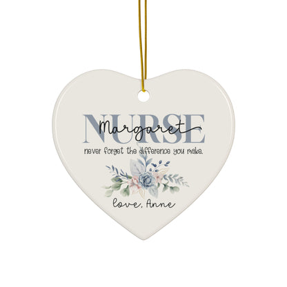 Never Forget The Difference You Made Custom Name Nurse Ceramic Ornament - Star Shape Ornament with Floral Design