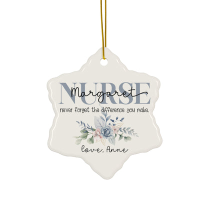 Never Forget The Difference You Made Custom Name Nurse Ceramic Ornament - Star Shape Ornament with Floral Design