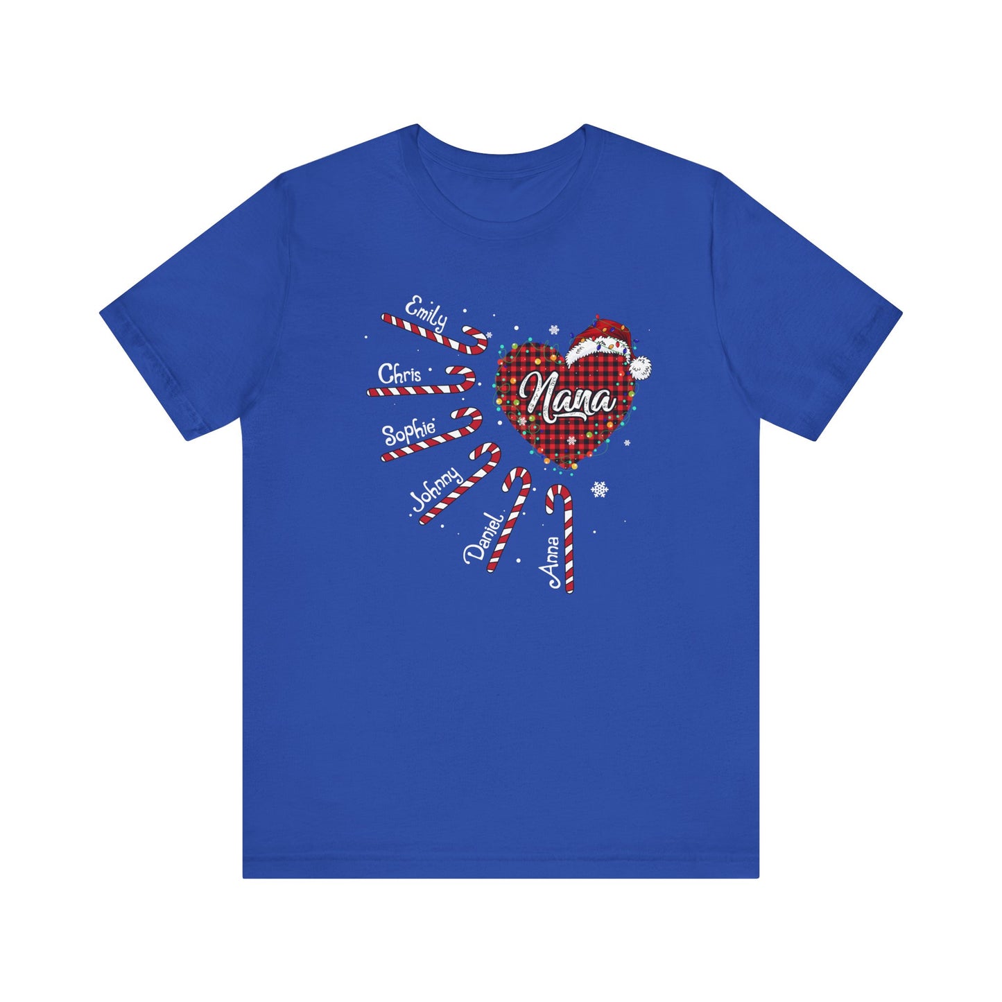 Nana Candy Cane Heart Christmas Tee – Personalized Grandma Holiday Shirt