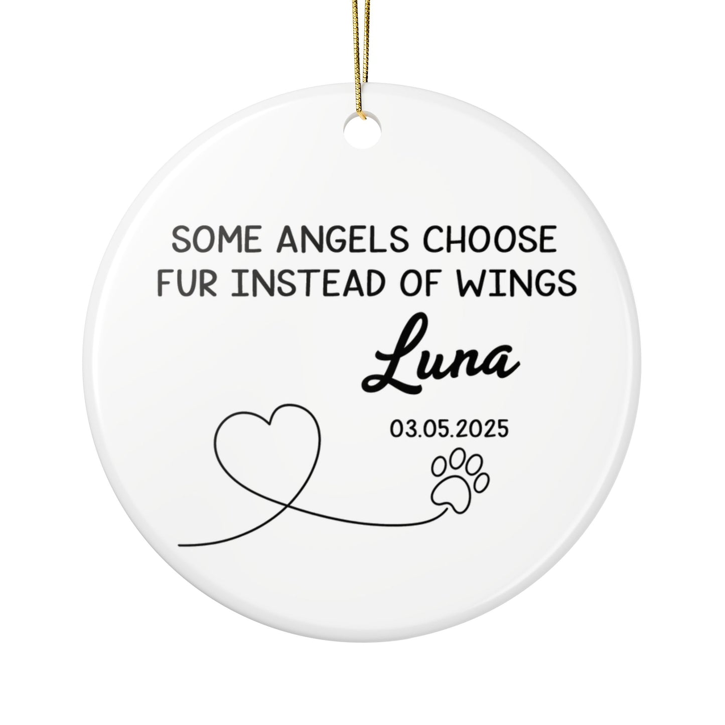 Cat Memorial Ceramic Ornament - 2 Sides, "Some Angels Choose Fur Instead of Wings" Custom Pet's Photo & Name