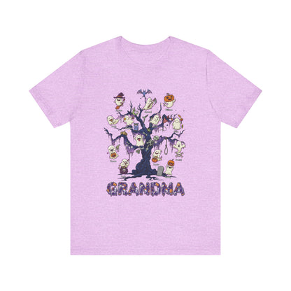 Halloween Boo Tree Custom T-shirt - Personalised Name Halloween Shirt, Gift for Grandma, Fun T-Shirt, Family Reunion Apparel
