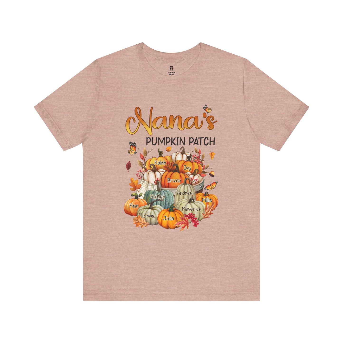 Grandma's Pumpkin Patch Tee, Customized Kid's Names Shirt, Fall T-Shirt, Autumn Apparel, Halloween Gift, Family Gathering Shirt, Harvest Celebration Wear