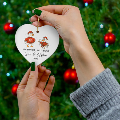 Personalized Family Holiday Ornament, Christmas Decoration, Gift for Kids, Big Brother Little Sister, Custom Keepsake