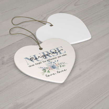 Never Forget The Difference You Made Custom Name Nurse Ceramic Ornament - Star Shape Ornament with Floral Design