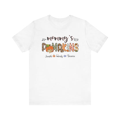 Mommy's Pumpkins Customized Kid's Name T-shirt | Fall Family Shirt, Thanksgiving Outfit, Gift for Mom & Grandma