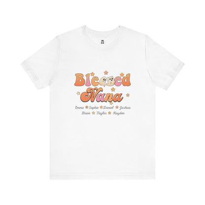 Blessed Nana Customized Grandkid's Names Tee, Personalized Grandparent Gift, Family Reunion Shirt, Cute Nana Apparel, Comfortable Everyday Tee