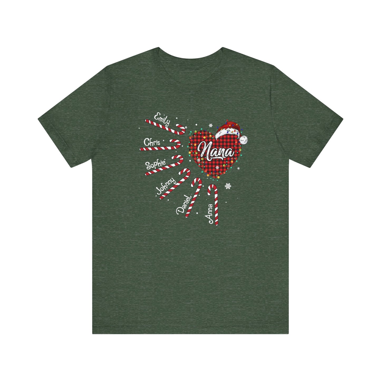 Nana Candy Cane Heart Christmas Tee – Personalized Grandma Holiday Shirt