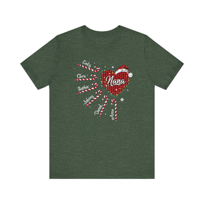 Nana Candy Cane Heart Christmas Tee – Personalized Grandma Holiday Shirt