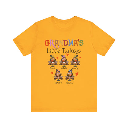 Grandma's Little Turkeys Custom Tee - Family Thanksgiving Shirt, Cute Holiday Apparel, Personalized Gift for Mom & Grandma