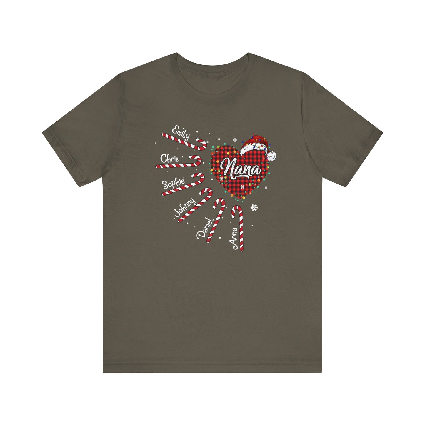Nana Candy Cane Heart Christmas Tee – Personalized Grandma Holiday Shirt