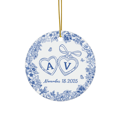 Personalized Wedding Ceramic Ornament with Heart Locket