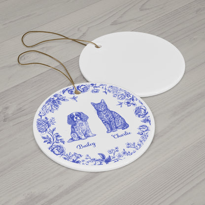 Fleur de lis Personalized Pet Portrait Ceramic Ornament, Dog and Cat Decorations, Pet Lover Gift, Christmas Tree Ornament, Customizable Holiday Decor