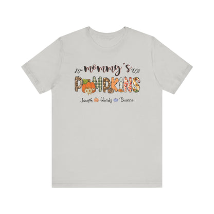 Mommy's Pumpkins Customized Kid's Name T-shirt | Fall Family Shirt, Thanksgiving Outfit, Gift for Mom & Grandma