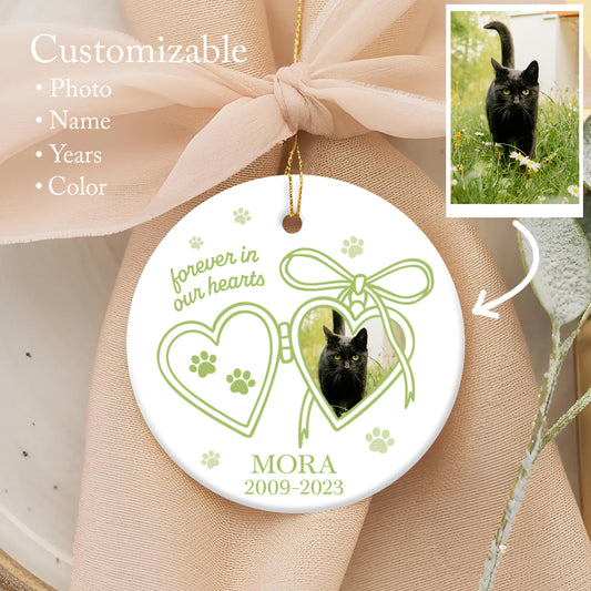 Personalized Pet Memorial Ornament | Forever in Our Hearts Keepsake | Holiday Gift | Custom Cat/Dog Ornament | Remembrance Decoration