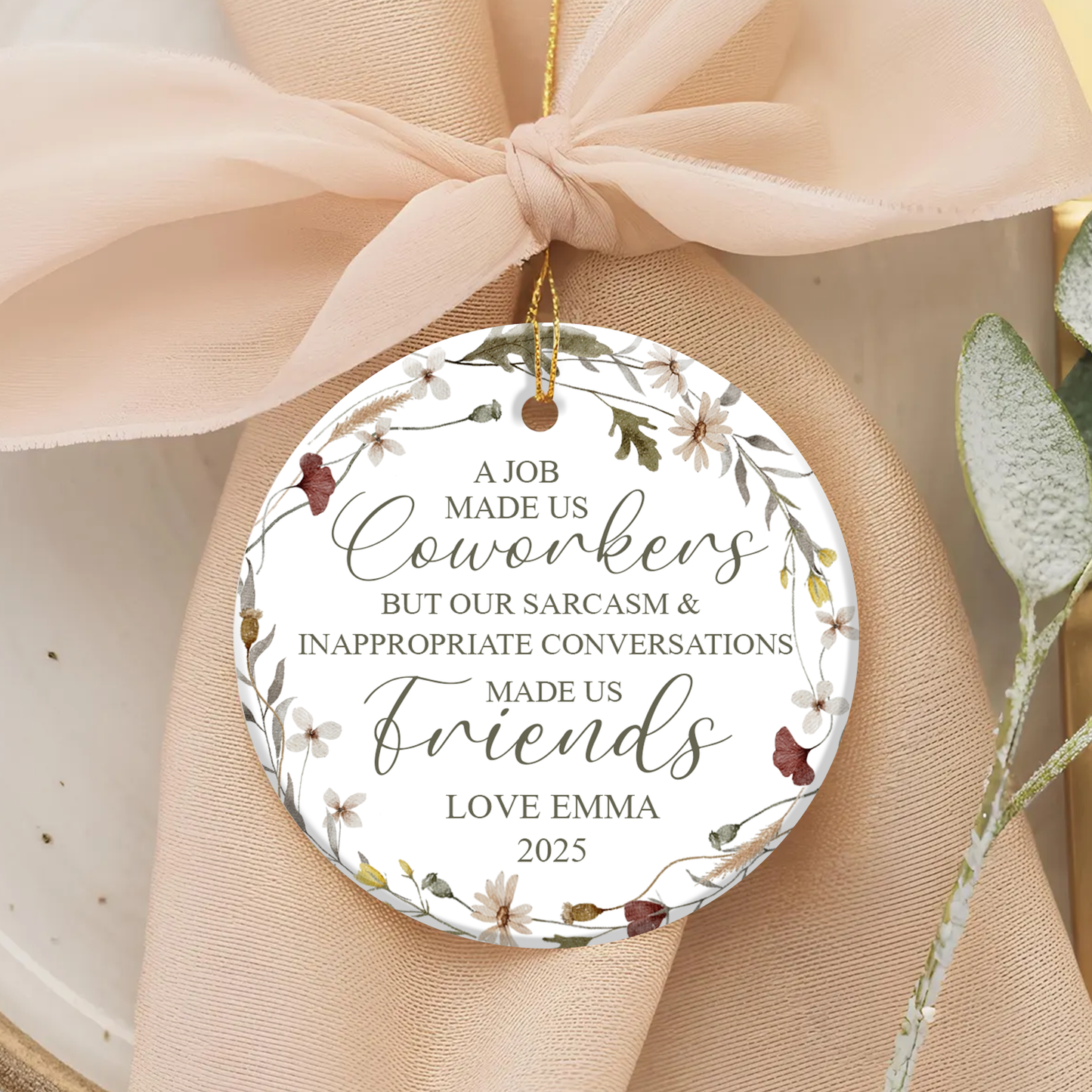 A Job Made Us Coworkers Custom Name Ceramic Ornament, Christmas Gift for Friends