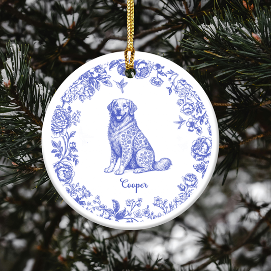 Fleur de lis Personalized Pet Portrait Ceramic Ornament, Dog and Cat Decorations, Pet Lover Gift, Christmas Tree Ornament, Customizable Holiday Decor
