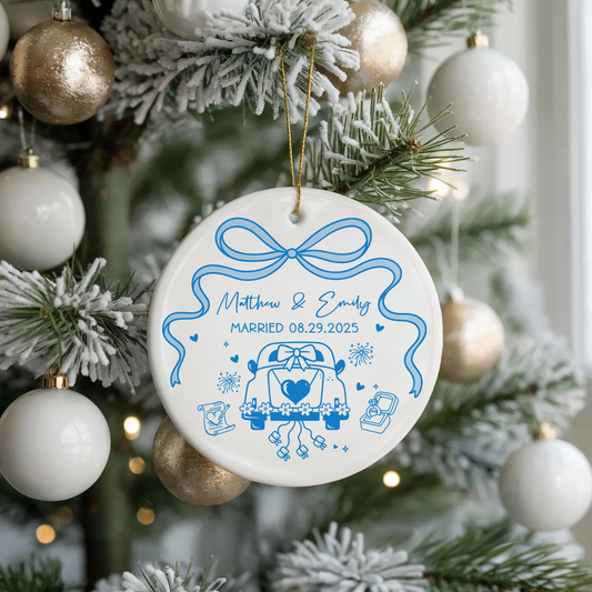 Personalized Wedding Ornament - Custom Ceramic Decoration for Newlyweds, Custom Christmas Ornament