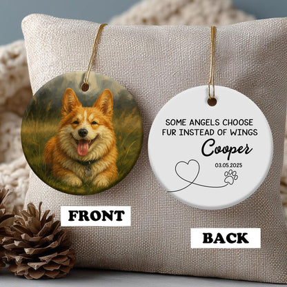 Cat Memorial Ceramic Ornament - 2 Sides, "Some Angels Choose Fur Instead of Wings" Custom Pet's Photo & Name