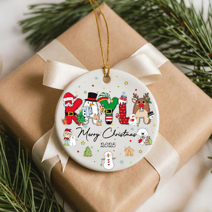 Custom Kid's Name Christmas Alphabet Ceramic Ornament - Custom Baby Name Alphabet Christmas Ornament