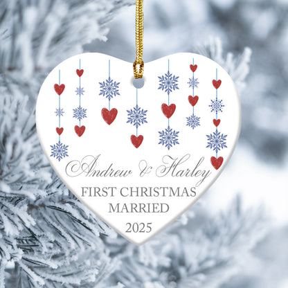 First Christmas Married Ceramic Ornament – Custom Couple's Names Ornament