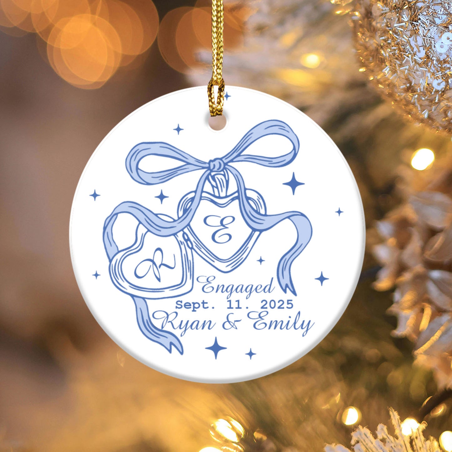 Engagement Announcement Ceramic Ornament - Customizable with Date & Names