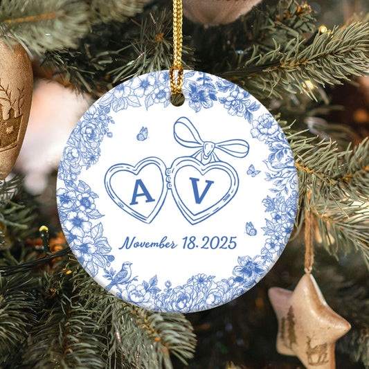 Personalized Wedding Ceramic Ornament with Heart Locket
