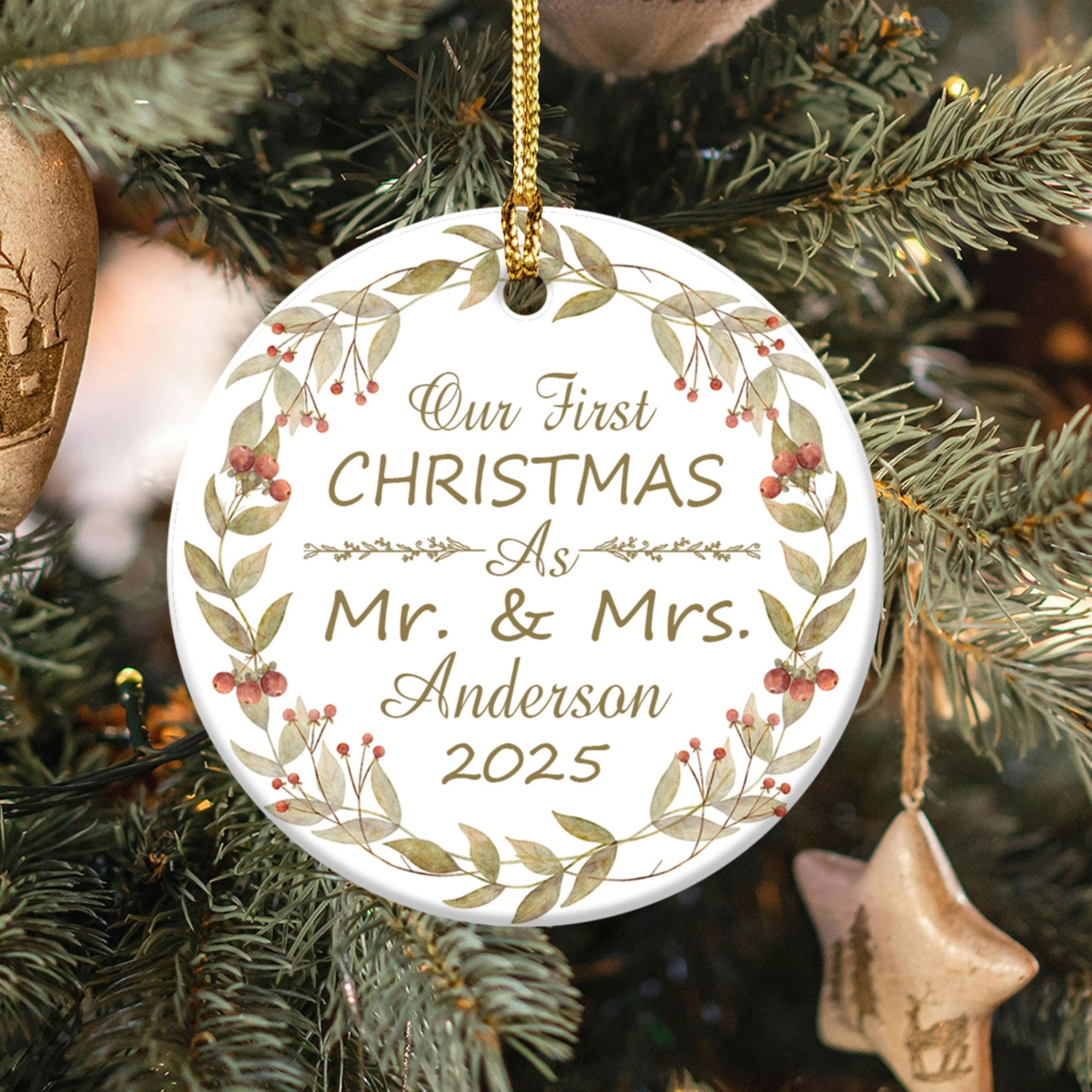 First Christmas Mr. & Mrs. Personalized Ceramic Ornament — Custom Name Christmas Ceramic for Couple