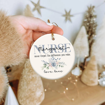 Never Forget The Difference You Made Custom Name Nurse Ceramic Ornament - Star Shape Ornament with Floral Design