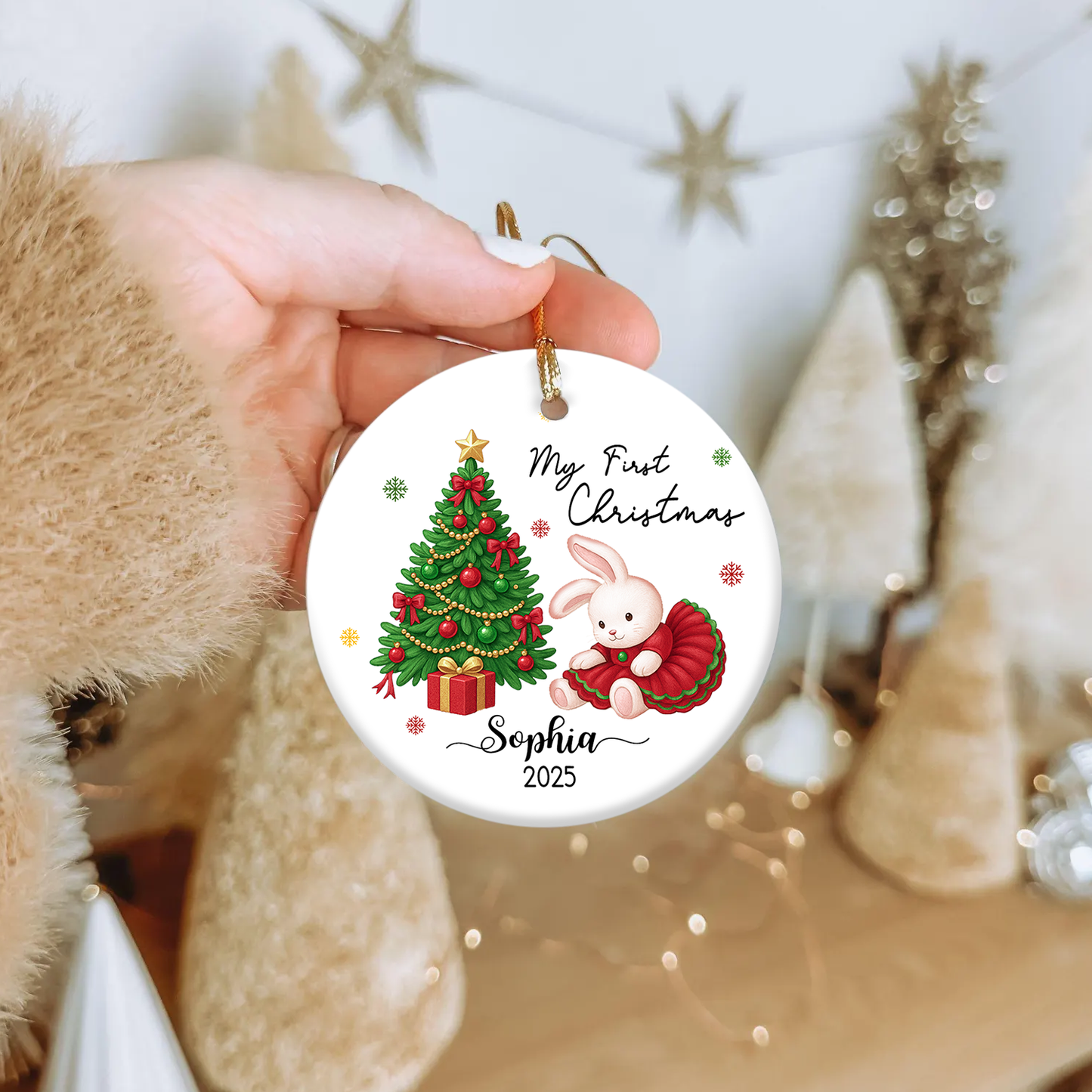 Personalized Baby's First Christmas Ornament, Custom Kid's Name Ceramic Ornament