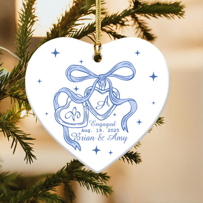 Engagement Announcement Ceramic Ornament - Customizable with Date & Names