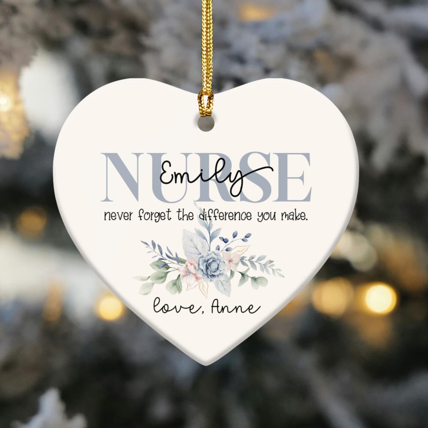 Never Forget The Difference You Made Custom Name Nurse Ceramic Ornament - Star Shape Ornament with Floral Design