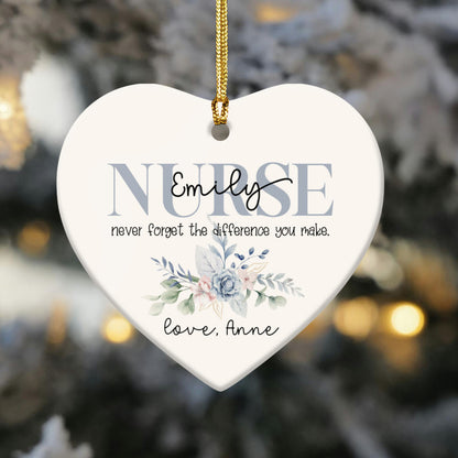Never Forget The Difference You Made Custom Name Nurse Ceramic Ornament - Star Shape Ornament with Floral Design