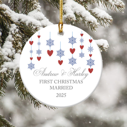 First Christmas Married Ceramic Ornament – Custom Couple's Names Ornament