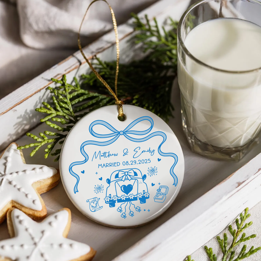 Personalized Wedding Ornament - Custom Ceramic Decoration for Newlyweds, Custom Christmas Ornament