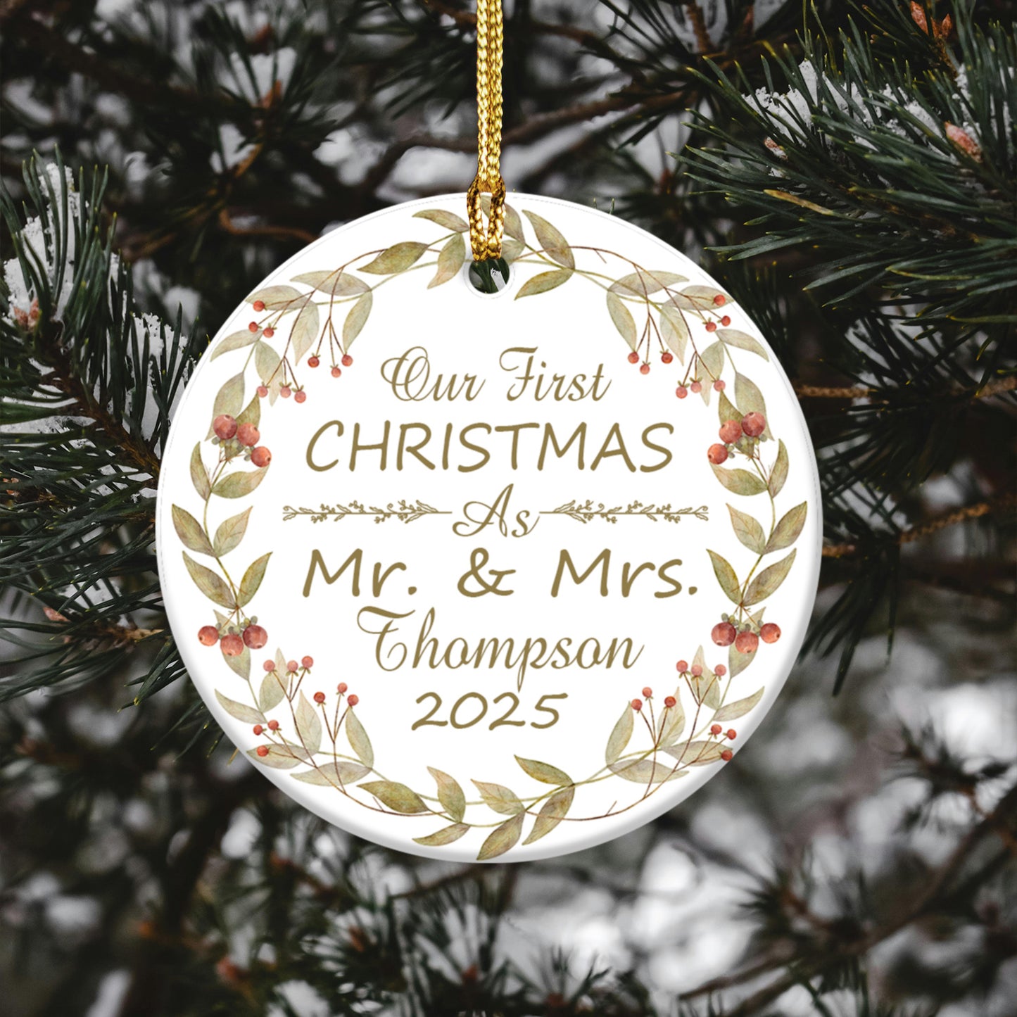 First Christmas Mr. & Mrs. Personalized Ceramic Ornament — Custom Name Christmas Ceramic for Couple