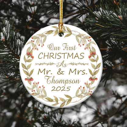 First Christmas Mr. & Mrs. Personalized Ceramic Ornament — Custom Name Christmas Ceramic for Couple