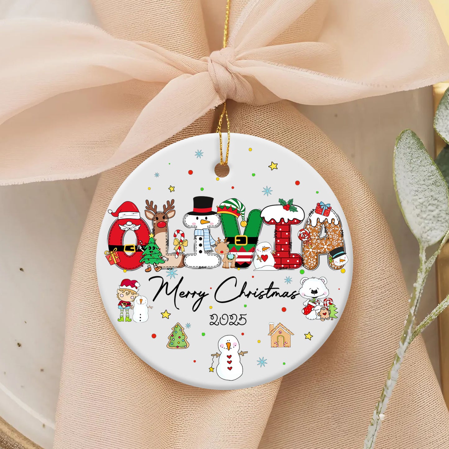 Custom Kid's Name Christmas Alphabet Ceramic Ornament - Custom Baby Name Alphabet Christmas Ornament