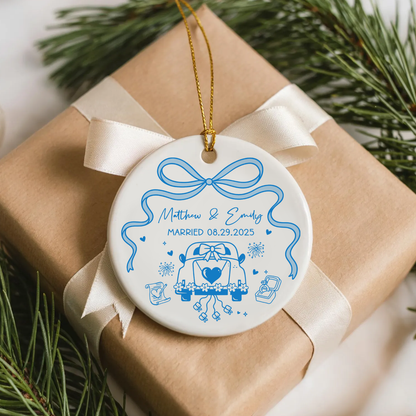 Personalized Wedding Ornament - Custom Ceramic Decoration for Newlyweds, Custom Christmas Ornament