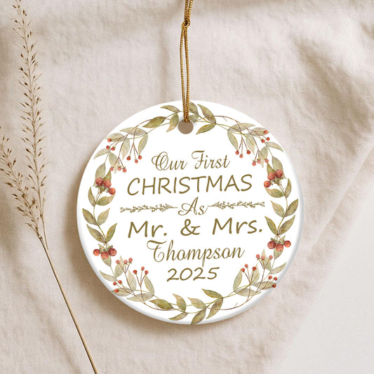First Christmas Mr. & Mrs. Personalized Ceramic Ornament — Custom Name Christmas Ceramic for Couple
