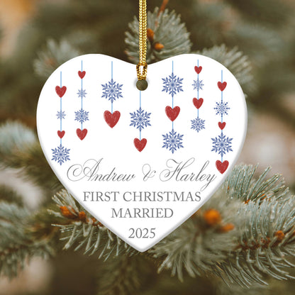 First Christmas Married Ceramic Ornament – Custom Couple's Names Ornament
