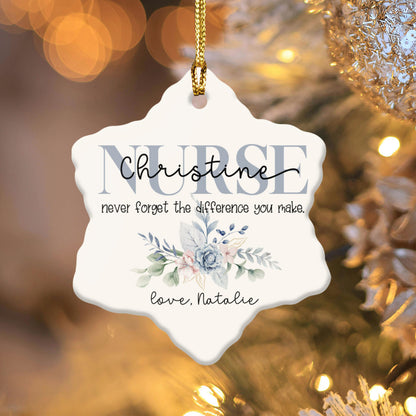 Never Forget The Difference You Made Custom Name Nurse Ceramic Ornament - Star Shape Ornament with Floral Design