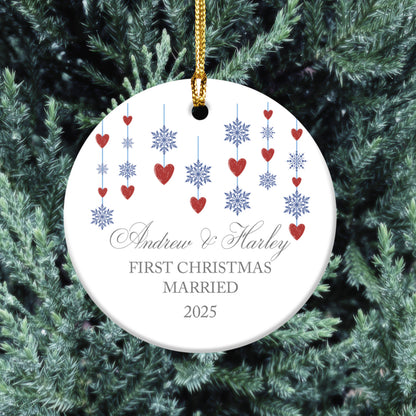First Christmas Married Ceramic Ornament – Custom Couple's Names Ornament