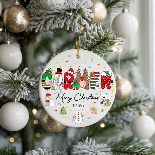 Custom Kid's Name Christmas Alphabet Ceramic Ornament - Custom Baby Name Alphabet Christmas Ornament