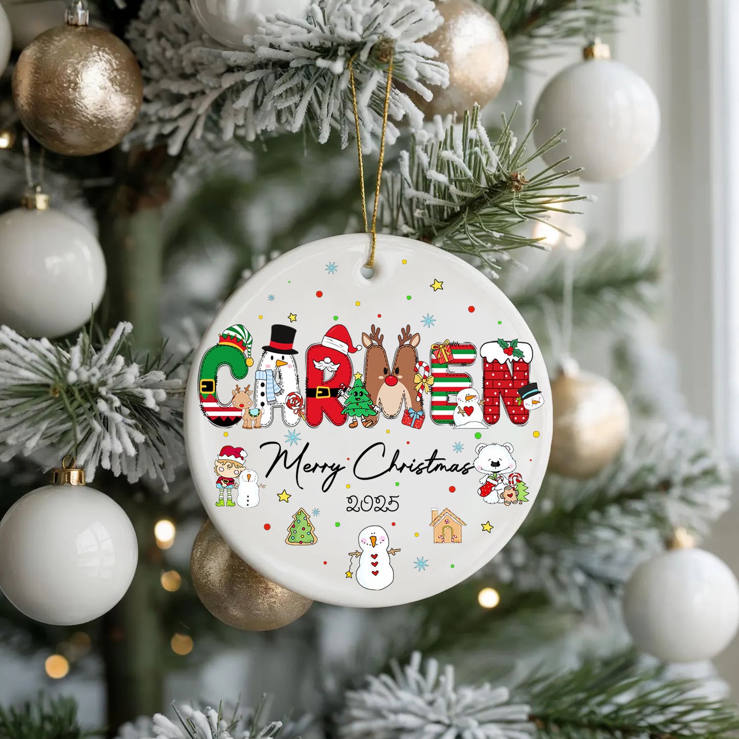 Custom Kid's Name Christmas Alphabet Ceramic Ornament - Custom Baby Name Alphabet Christmas Ornament