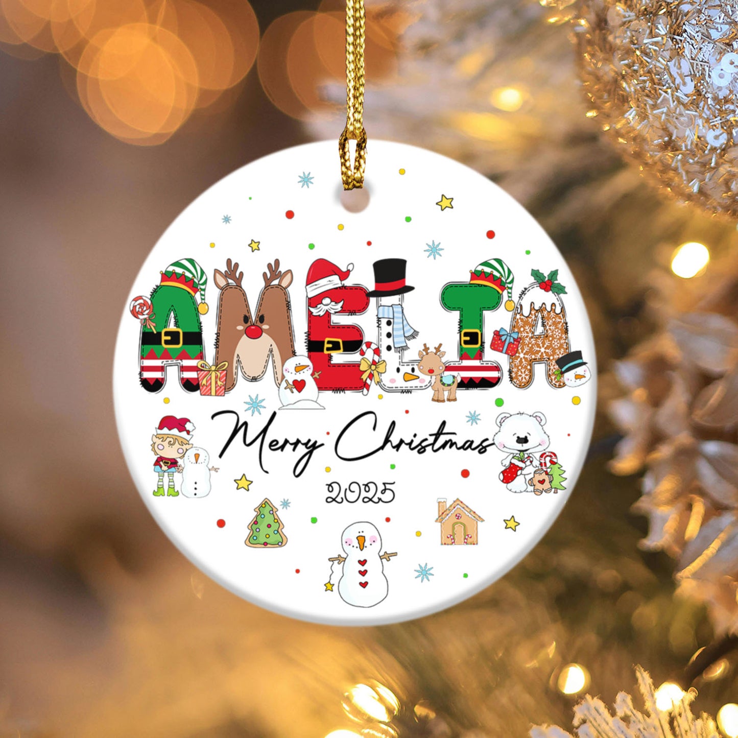 Custom Kid's Name Christmas Alphabet Ceramic Ornament - Custom Baby Name Alphabet Christmas Ornament