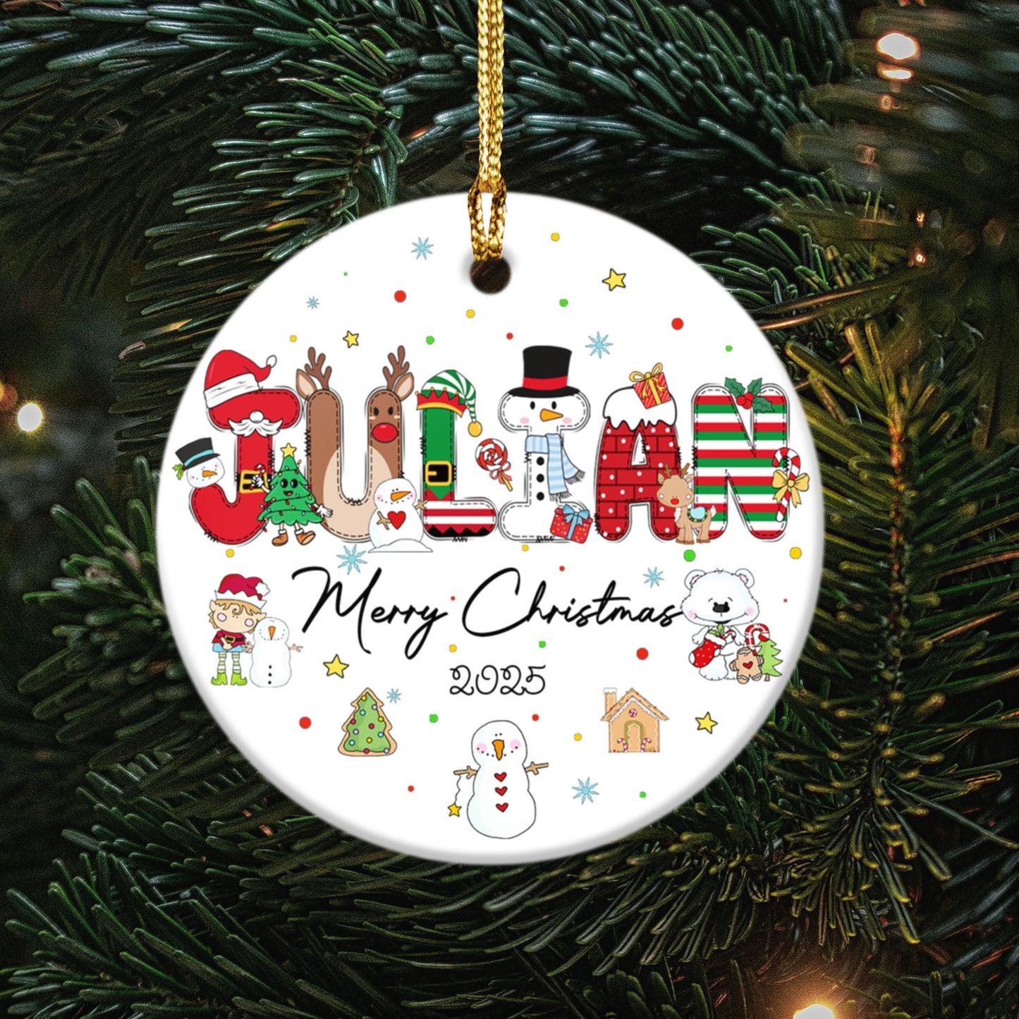 Custom Kid's Name Christmas Alphabet Ceramic Ornament - Custom Baby Name Alphabet Christmas Ornament