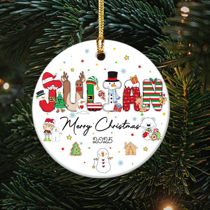 Custom Kid's Name Christmas Alphabet Ceramic Ornament - Custom Baby Name Alphabet Christmas Ornament