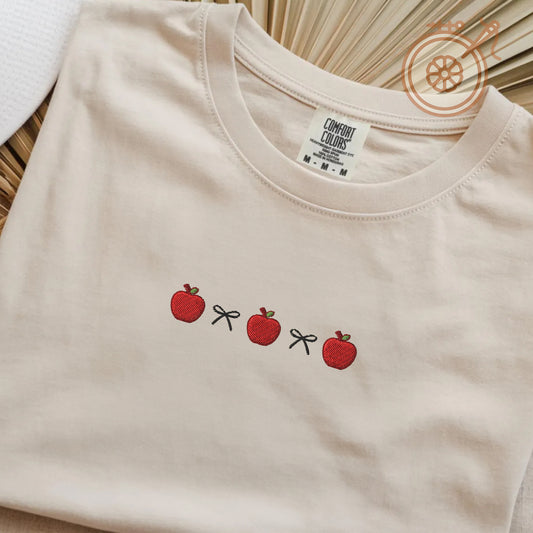 Red Apples Teacher Embroidered T-shirt, Gift for Teacher