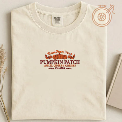 Local Farm Fresh Pumkin Patch Embroidered T-shirt, Autum Vibes Cozy Season Tee